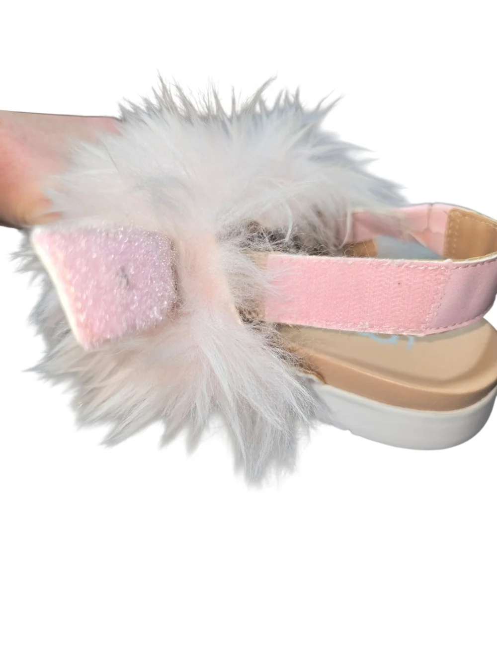 UGG Holly Fluffy Sandals Kids Seashell Pink Sheepskin Velcro Strap NWOT Girls 4